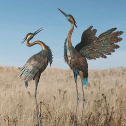 Oritty Crane Decor, Metal Art Heron Statues, Standing Garden Sculptures & Statues for Yard Decorations Outdoor, 38-42 Inch Set of 2, Copper