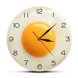 Wall Clocks Sunny Side Up Fried Egg Kitchen Decoration Acrylic Clock Breakfast Food Restaurant Mounted Art Silent Watch Q240509