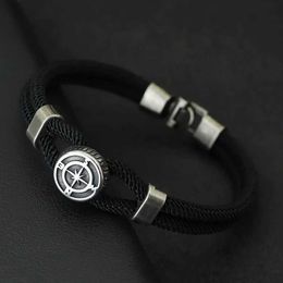 Charm Bracelets New Compass Bracelet Man Viking Nautical Rope Braslet Bangle Handmade Weaven Surfer Accessories Hombre Marine String Braclet Y240510