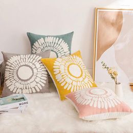 Pillow Floral Cover Embroidery 45x45cm Yellow Blue Grey Pink Canvas Cotton Decorative Pillowcase For Sofa Bed