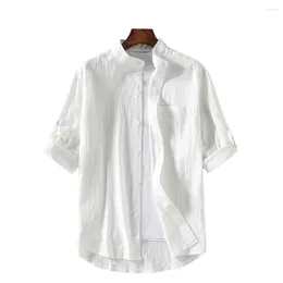 Men's Casual Shirts Top Short Sleeved Shirt Beach Club Cotton Linen Five-point Sleeve Lapel M-5XL Stand Collar Men Male Comfy Fashion