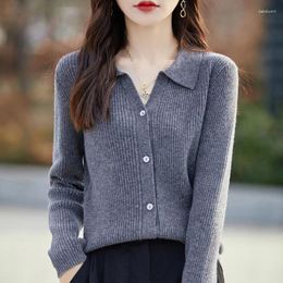 Women's Knits 2024 Sweater V-neck Cardigan Autumn/Winter Merino Wool Long-sleeved Top