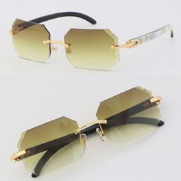 New Rimless Metal Sunglasses T8200768 White Inside Black Buffalo Horn Sun glasses UV400 Lens Fashion C Decoration 18K gold Luxury Large 3265