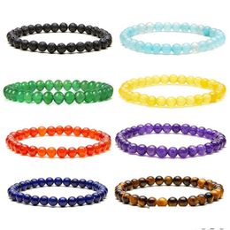 Beaded Deingn Bracelet 6Mm Natural Stone Healing Crystal Stretch Women Men Handmade Gemstone Round Bangle Uni Jewelry Drop Dhgarden Dhqgf