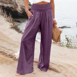 Women's Pants Flowy Wide Leg For Women Summer High Waisted Beach Trousers With Pockets Baggy Straight Tube Ladies Comfy Slacks