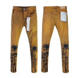 Men's Jeans High quality purple ROCA brand jeans with label Colouring black repair low rise tight denim pants Q240509