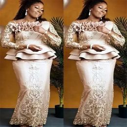 2022 Plus Size Arabic Aso Ebi Champagne Lace Sexy Mother Of Bride Dresses Long Sleeves Sheath Vintage Prom Evening Formal Party Gowns D 1863