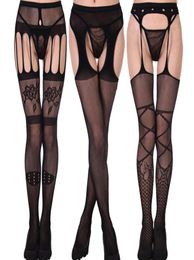 Women Sexy Pantyhose Female Black Lace Fishnet Tights Lady Thigh High Stocking Jacquard Sheer Hosiery Stockings Sexy Lingerie8959031