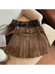 Skirts Women's Khaki A-line Leather Skirt Vintage Y2k Mini Harajuku Korean Fashion 90s Emo 2000s Trashy Clothes 2024