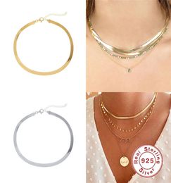 Aide 925 Sterling Silver Choker Necklaces Female Clavicle Chain Flat Necklace For Women Fine Jewellery Cute Accessories Gift 2106211545347