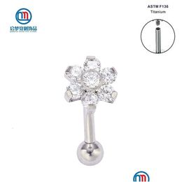 Labret Lip Piercing Jewelry Labret Astm 36 Internally Threaded Eyebrow Curved Barbell Ring With Flower Cartilage Studs Daith Helix Dhxme