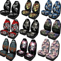 Car Seat Covers Car Seat Cover 3D Skull Printing Universal Front Protector Accessories Cushion Full For Most T240509