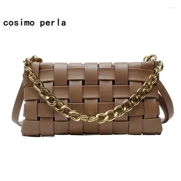 Shoulder Bags Personality Weave Flap Crossbody For Women 2024 PU Leather Fashion Chains Bag ELegant Lady White Baguette Purses