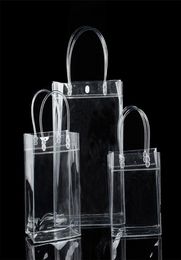 PVC plastic gift bags with handles plastic wine packaging bags clear handbag party Favours bag Fashion PP Bags With Button LX22717536832