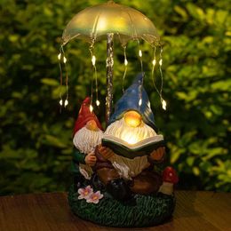 Mopha Garden Gnome Statues Outdoor Decor Gifts, Resin Figurines Outside Decoration Ornaments Clearance Gardening Decoration, Solar Powered Umbrella Fireworks