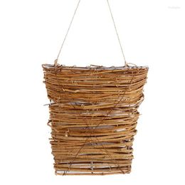 Decorative Flowers Pastoral Rattan Wall-Mounted Flower Basket Courtyard Green Plant Hanging Holiday Decoration Easy Instal