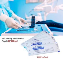 200PcsPack Self Sealing Sterilisation Pouch Medical Grade Paper Disposable Dental Tattoo Tool Storage Bag 260x90mm4468157