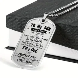 Pendant Necklaces Text Print Dog Tag Enamel Stainless Steel Necklace Anniversary Graduation Party Birthday Gift From Mom To Son