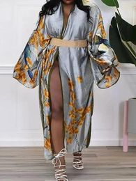 Women's Floral Print Satin Robe Kimono Cardigan Open Front Long Cover Ups Outerwear Robes
