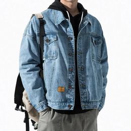 Mens Denim Jacket Blue Overcoat Male Jean Coats Outwear Button Clothing Loose Fast Delvery Low Price Winter 240428