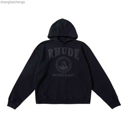 Luxury Counter Top Grade Designer Rhuder Hoodies Fashion Brand Mens Womens Loose Fitting Oversized Washed Old Badge Printed Hoodie with Logo