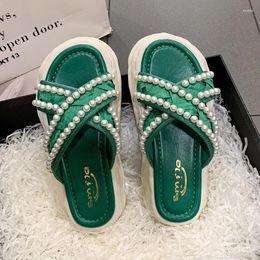 Slippers Parent-child Shoes Women Cross Pear Fashion Green Ladies Outside Girls Slides Thick Sole