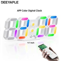 Wall Clocks Deeyaple Tuya Digital Clock 3D Led Colour Alarm Nordic Calendar Thermometer Watch App Table Night Light Q240509