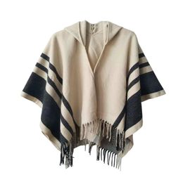 Women Tassel Shawls 2 Colors Fashion Stripes Beige Gray Scarves Hooded Shawls Poncho Wraps for Winter 5858176