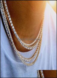 Tennis Graduated Necklaces Pendants Jewellery Mens Diamond Iced Out Tennis Gold Chain Fashion Hip Hop Necklace M 4Mm 5Mm Drop Del5699546