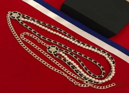 2020 Brand Fashion Party Women Vintage Thick Chain Leather Belt Gold Color Double Pearls Necklace Belt Party Fine Jewelry2789894