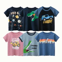 T-shirts 2022 Childrens Clothing Boys T-shirt 100% Cotton Short sleeved Bus Dinosaur Space Truck Cartoon Childrens Leisure Sports TopL2405