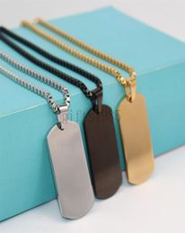 Charming Stainless Steel Silver Gold Black Jewellery Mens Dog Tag Pendant Necklace 24inch box Chain243J4541505