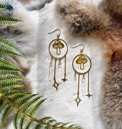 Dangle Chandelier Fashion Mushroom Earrings Natural Quartz Irregular White Clear Crystal Celestial Jewellery Boho EarringsDangle4560155