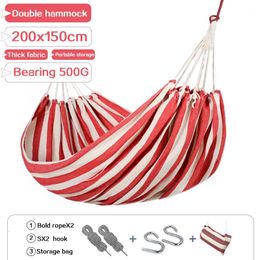 Double width and thick canvas hammock portable hammock single anti roll swinging outdoor indoor hammock 240426