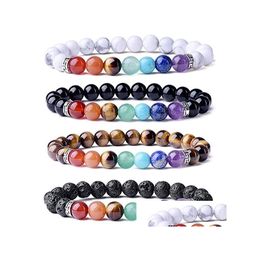 Beaded 7 Chakra Strand Healing Yoga Stretch Beads Bracelet Natural Gemstone Energy Crystal Agate 8Mm Round For Women Men Dr Dhgarden Dhyur