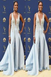 Sexy Jumpsuits Prom Dresses Beaded Deep V Neck Overskirts Formal Evening Party Gowns Cheap Chiffon Beach Special Occasion Pants6459001