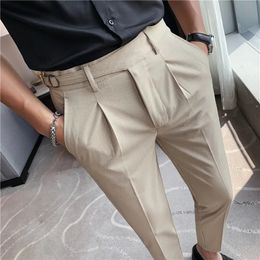 High quality elastic set pants for mens formal business office social dress pants ultra-thin suitable for casual wedding ankles Trousers Pantalon 240429