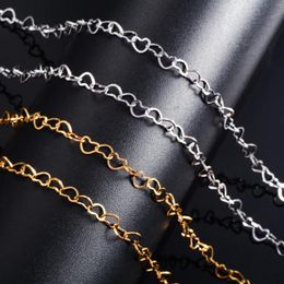 Chains 4mm Wide Handmade Heart Link Chain Stainless Steel Necklace For Women Ladies Choker On The Neck Jewelry Fiding Accessories