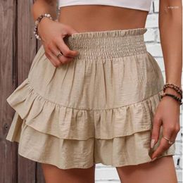 Women's Shorts High Elastic Waisted Pleated Ruffle For Women Wide Leg Beach Harajuku Solid Color Summer Mini Short Pants