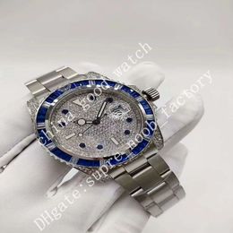 Men Watches Factory Sale Blue Green Diamond Bezel Classic 40 mm 2813 Automatic Movement Diamond Strap Christmas Gift Wristwatches Origi 313O