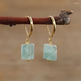 Dangle Earrings Fashion High-quality Gold Colour For Women Natural Cut Cylindrical Stone Fluorite Amethyst Jewellery Wholesale