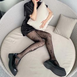 Women Socks Sexy Japanese Letters Print Pantyhose Irregular Tattoo Patterned Seamless Silky Tights Goth Punk Style See-Through Mesh St