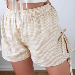 Women's Shorts WomenS Trousers Retro Chequered Side Strap Loose Shorts Wide Leg Sweat Fitness Running Shorts Going Out Short Pants New Y240504