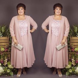 2 Piece Ankle Length Mother Of The Bride Dresses Suits With Long Jacket Plus Size Chiffon Lace Wedding Guest Dress Groom Mother Party G 2373