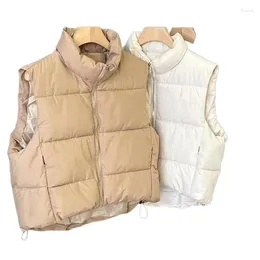 Women's Vests High Quality Winter Cotton Down Vest Autunm Women Loose Waistcoat Bodywarm Sleeveless Jacket Padded Khaki White