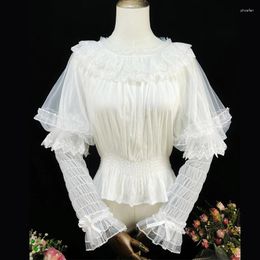 Women's Blouses Victorian Gothic Lolita Style Lace Ruffles Embroidery Blouse Women Y2k Vintage Long Sleeve Shirt Japanese Slim Tops Blusas