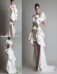 Prom Dresses One Shoulder Appliques Ruffles Sheath HiLo Organza Pageant Dress White Ivory Krikor Jabotian Tiered Bridal Gowns4483474