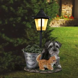 POTEY Statues, Sculptures & Statues Outdoor with Solar Flowerpot Funny Garden Decor Housewarming Gifts Lights for Patio Yard, Balcony Decorations (dog and