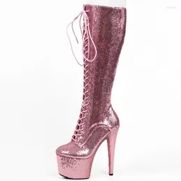 Boots Women Knee-high 17CM High Spike Heel Platform Bling Crystal Ladies Pole Dance Party Dress