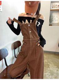 Women's Jeans Strap Work Clothes Women's Spring And Summer Brown 2024 Youth Loose Age Reducing Salt Straight Tube One-piece Wide Leg